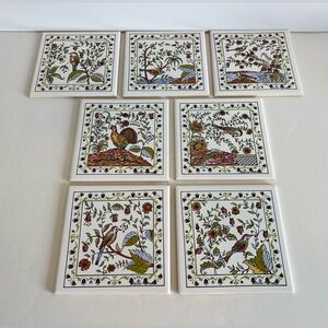 SET OF 7 Tiles Azupal Pombal & Ceres Coimbra Portugal Birds Trivet Vintage 4”x4”